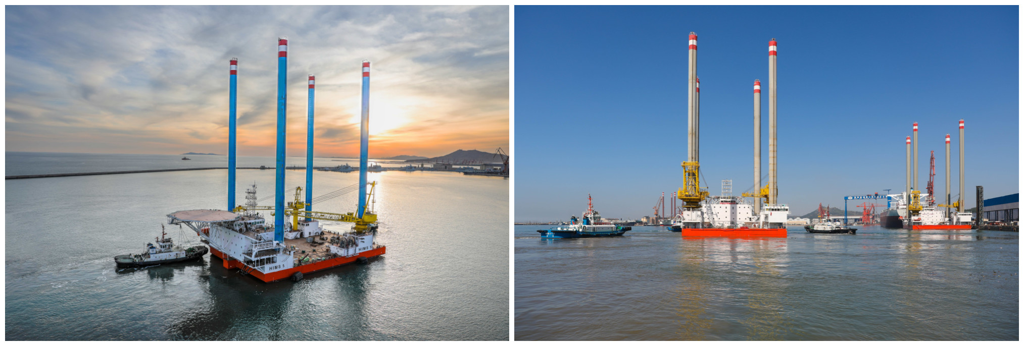 渤船重工建造的華科1號(hào)、2號(hào)自升助航式作業(yè)平臺(tái)命名交工